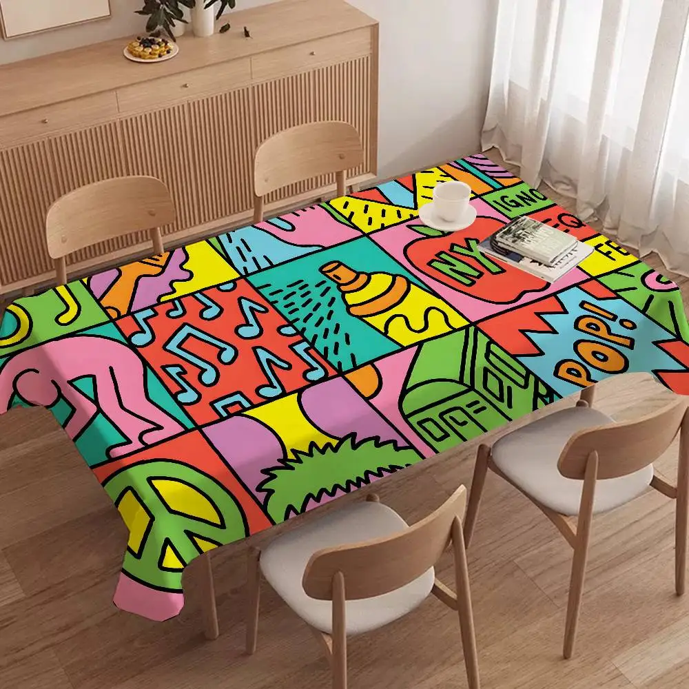 K-Keith Art Haring Home Tablecloths Dining Decoration And Rectangular Table Accessories Waterproof Cloth Anti-stain