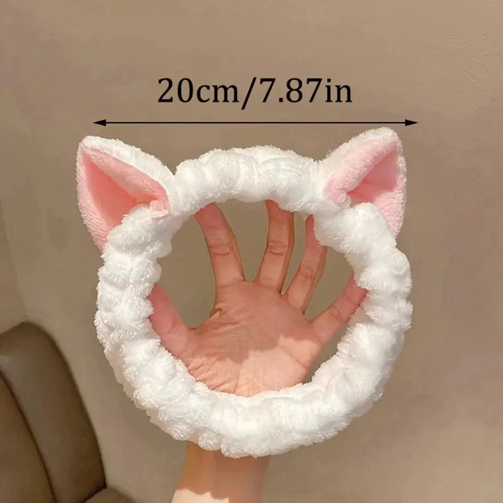 Diadema con orejas de gato de dibujos animados, diadema especial para niñas para lavar sus caras y aplicar máscaras, banda para el cabello para lavabo y banda para el cabello