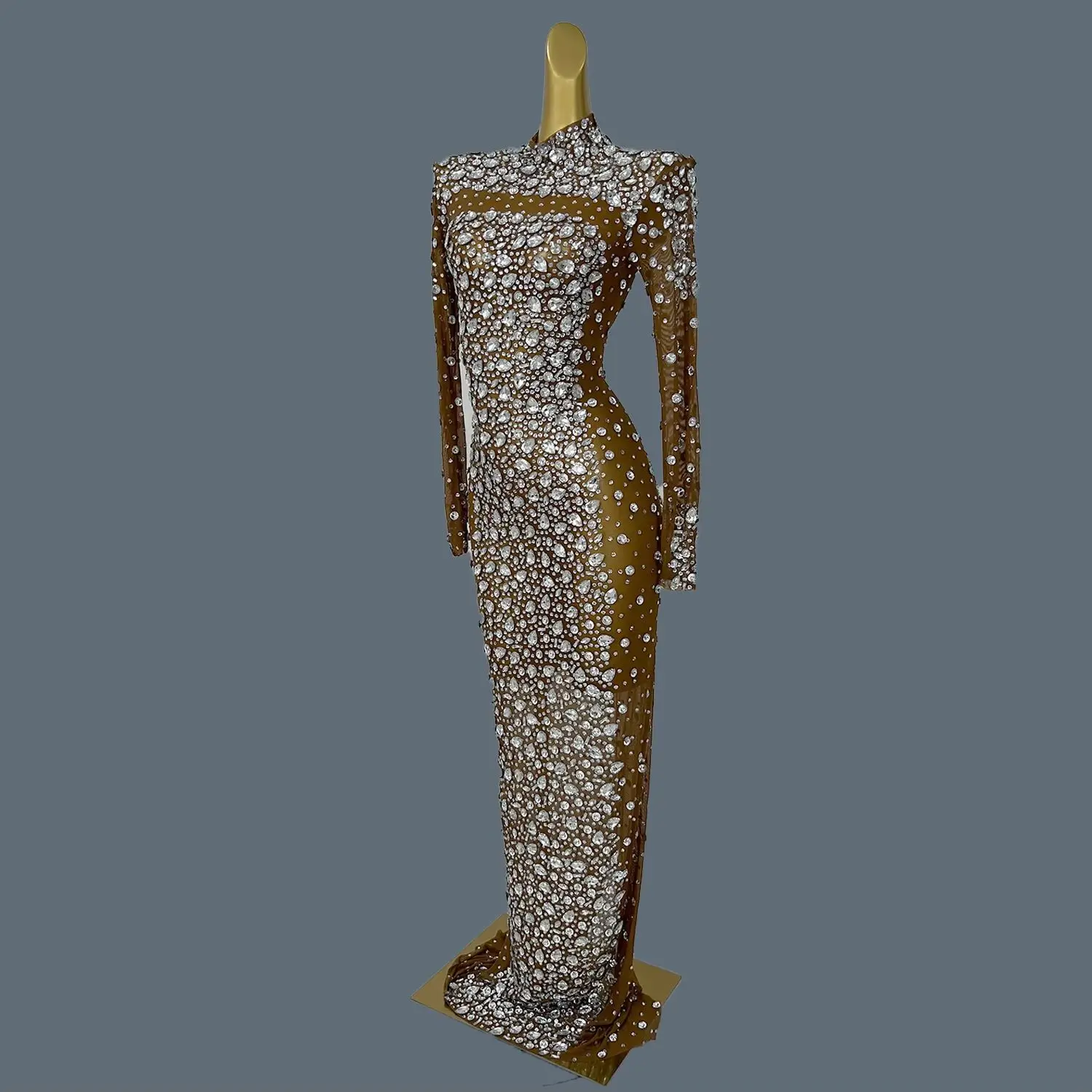 High-quality Sheer Mesh Dress for Women Sparkly Rhinestone Event Gown for Birthday Party Formal Dinner Party Luxury Maxi Cuixing