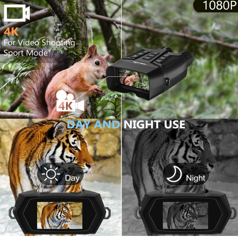 DZ060 Hunting Binoculars 3'' 8X Digital Zoom Telescope with 4K & Infrared Night Vision for Camping,Wildlife Observation,5000mAh