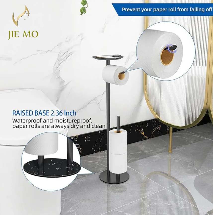 Standing toilet paper holder - stainless steel - for home bathrooms - wall-mounted toilet cleaning brush roll holder