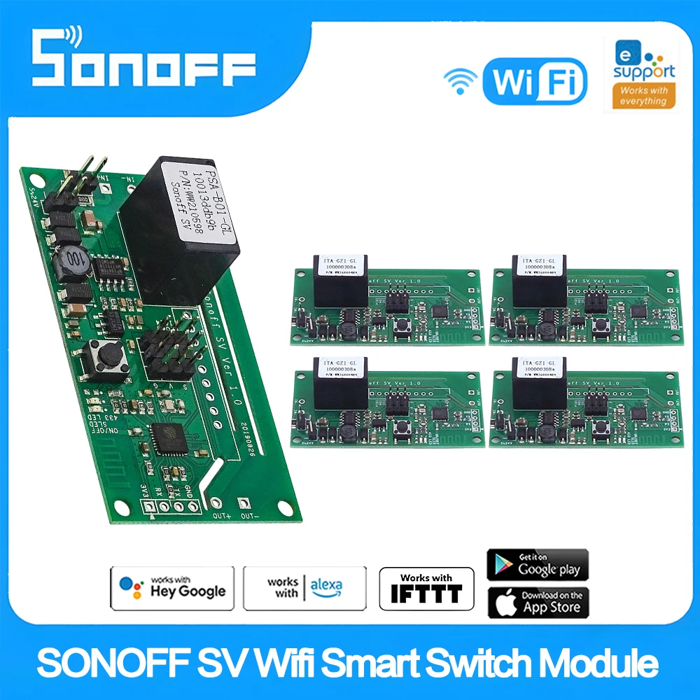 

SONOFF SV Wifi Smart Switch Safe Voltage 5-24V Wireless Smart Home Relay Module Support Secondary Development Works With Alexa