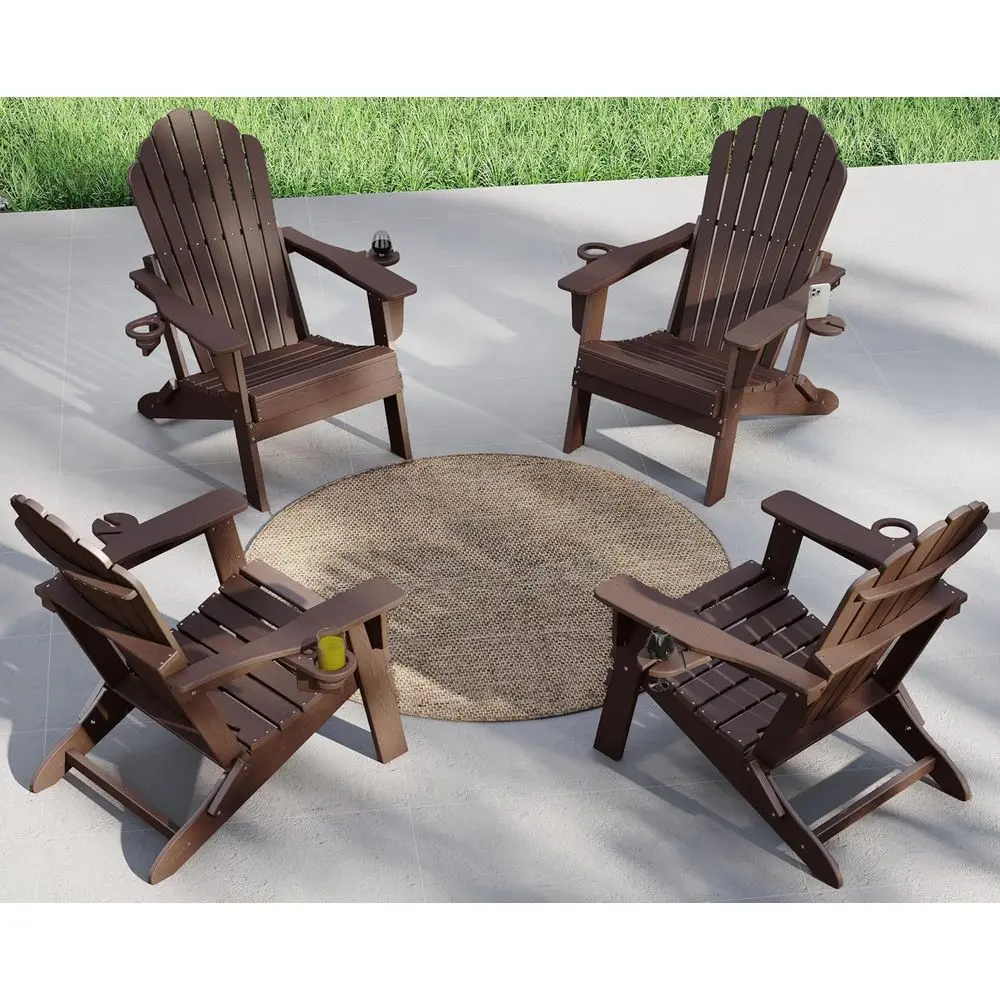 

Outdoor HDPE 4-Piece Adirondack Chair Set with High Back and Wide Seats, Patio Furniture with Cup Holders, Ideal for All-Weather