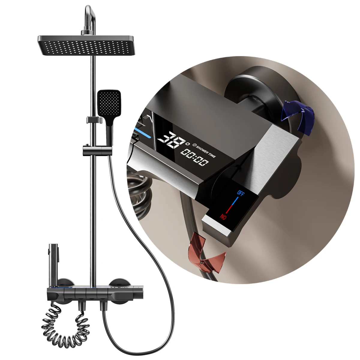 #￥Luxury Contemporary Complete Traditional System LED Smart Digital Massager Bathroom Shower Set Polished In-Wall Shower Faucet