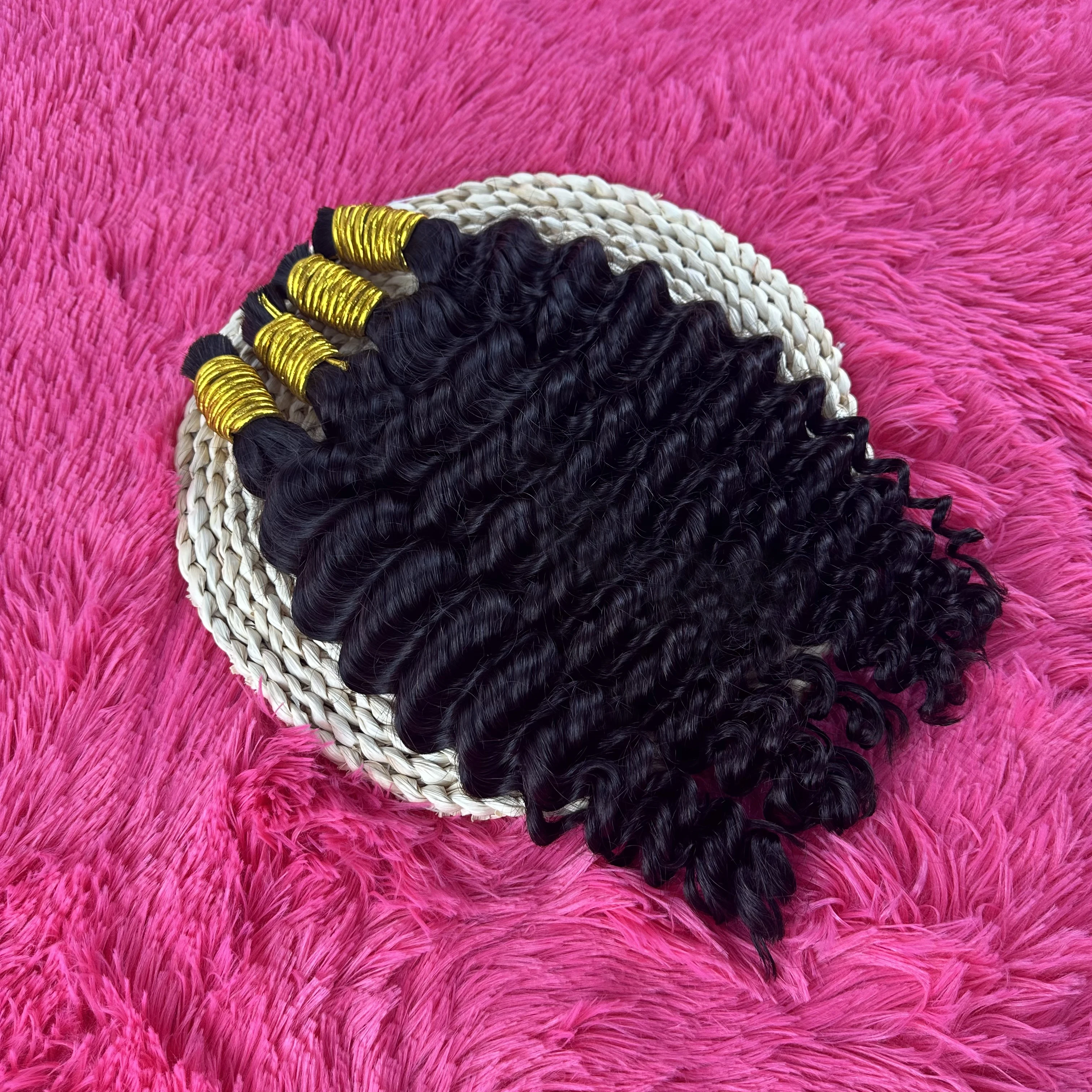 バルク人間編み込み髪 100% 人毛ディープウェーブ未処理なし横糸三つ編み人毛バルクエクステンションブラジルレミー髪