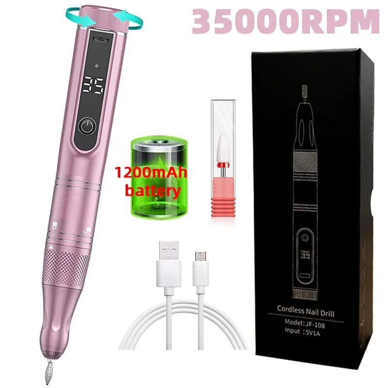 Electric Nail Drill Machine 35000RPM USB Rechargeable Nail Sander For Gel Polish Cordless Manicure Machine with LED Display