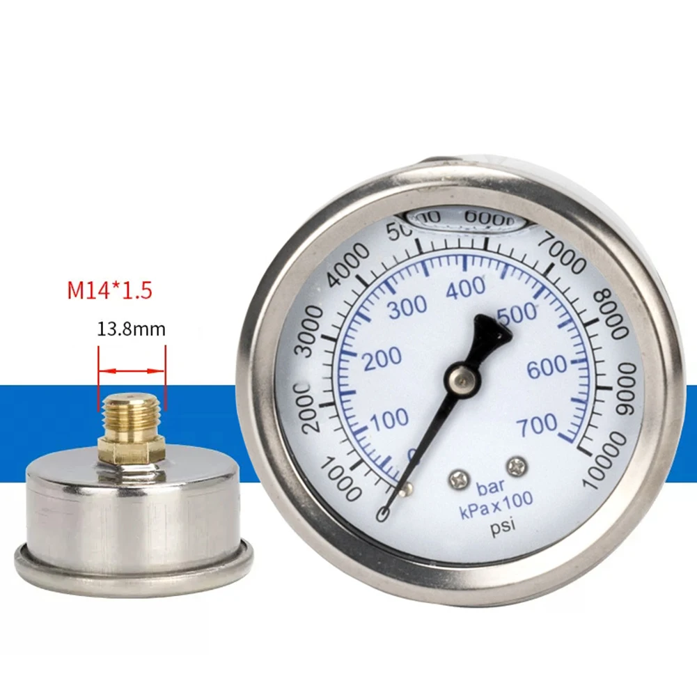 Precision Pressure Gauge for High Pressure Washer M14x15 Thread 0 700 Bar 10000 Psi D25inch Dial Robust Design