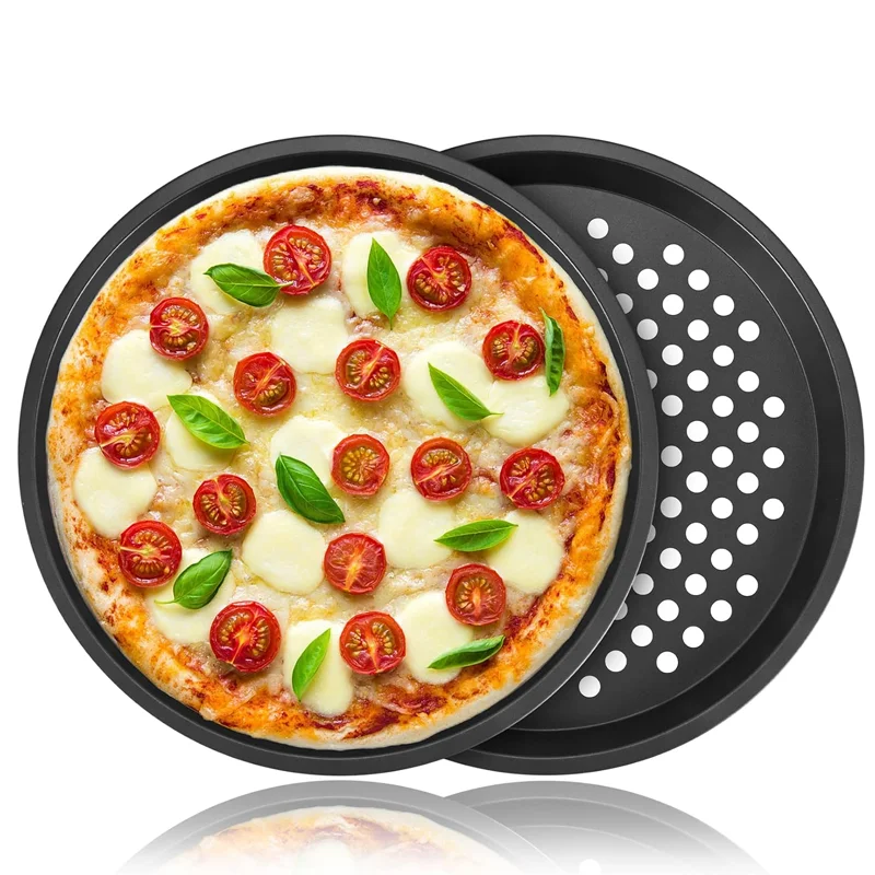 Pizza Pan 24~32CM Non Stick Crisper Tray Oven Baking Bakeware with Holes Black Baking Pan