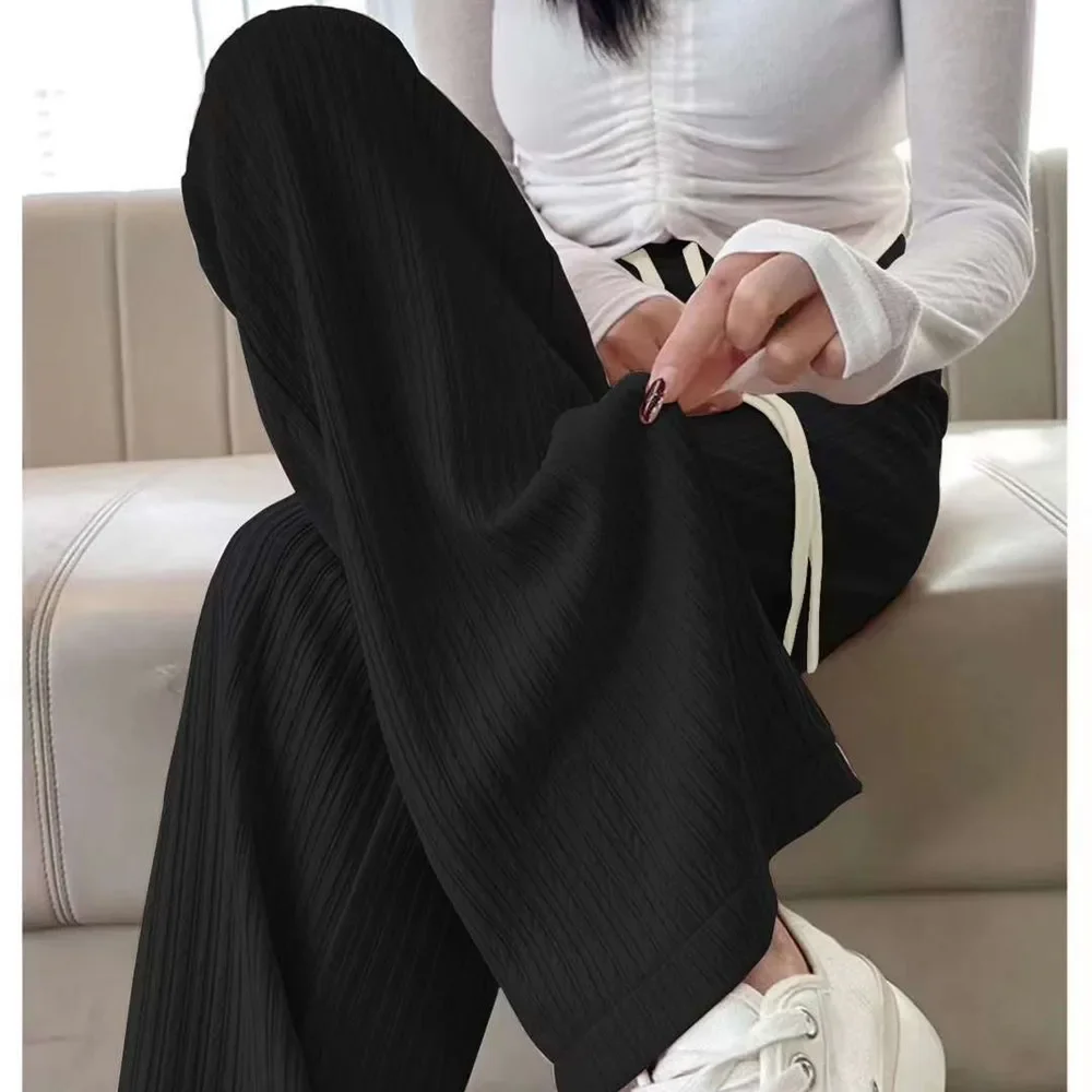 New Summer Bubble Milk Puff Cloud Pants Women High Waist Slipping Narrow Straight Leg Casual Cloud Puff Wide Leg Pants