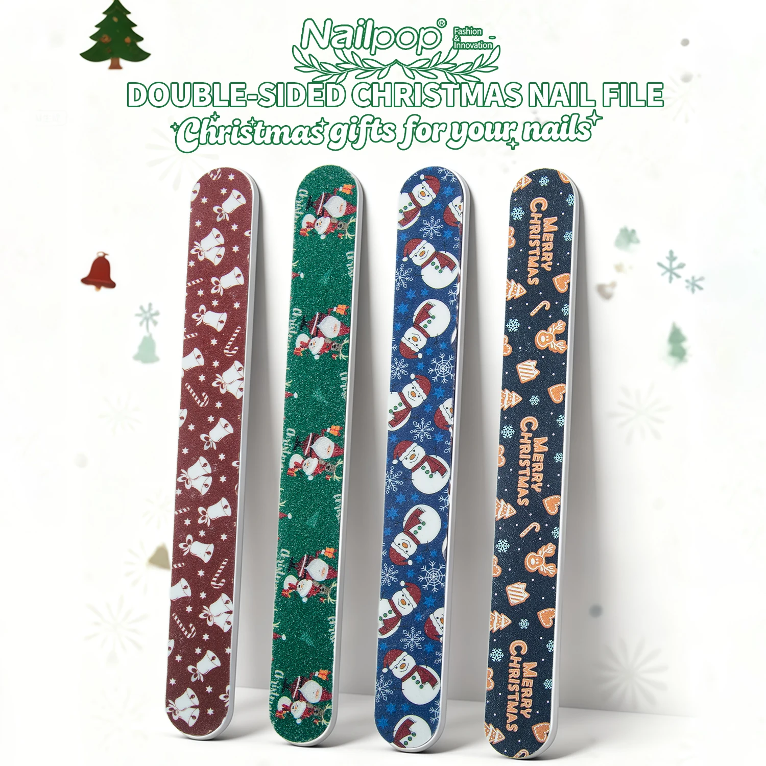 Nailpop Weihnachts-Nagelfeile, doppelseitig, Körnung 100/180, Schleifpapier, EVA, tragbar, professioneller Salon, Heimgebrauch, Nagelkunst-Werkzeug, 1/4/5 Stück