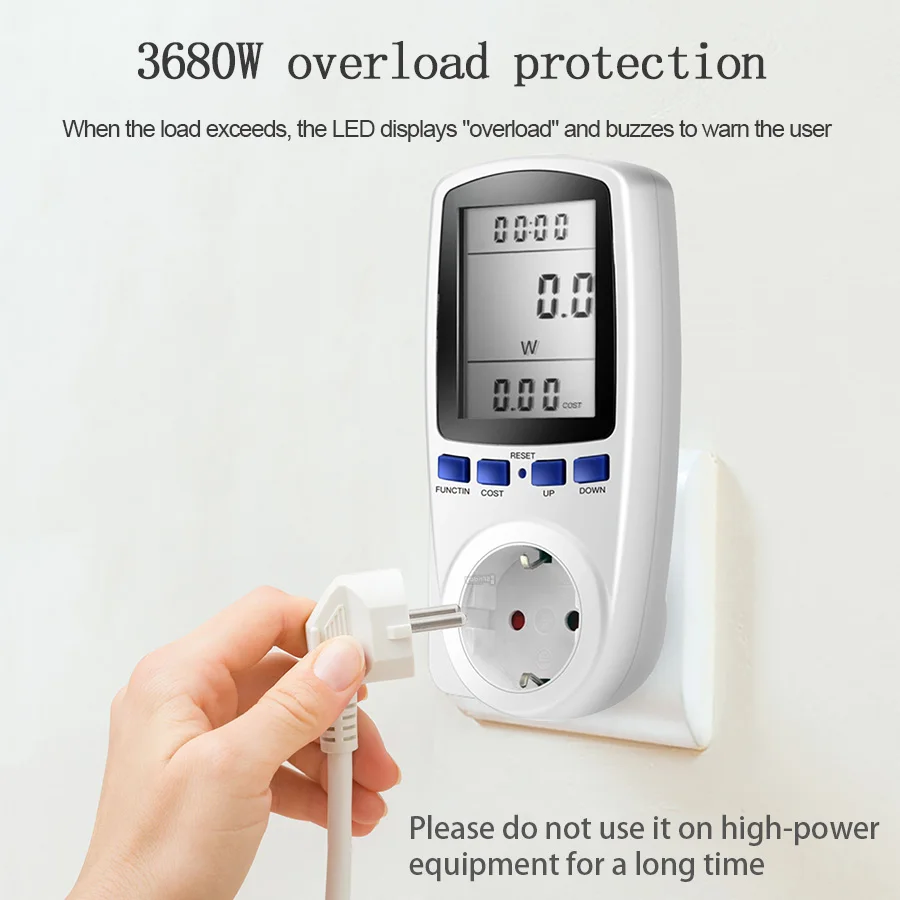 IsFriday Socket With Power Meter 220V 230V AC EU Plug Digital Voltage Wattmeter Electricity Consumption Meter Watt Energy KWh