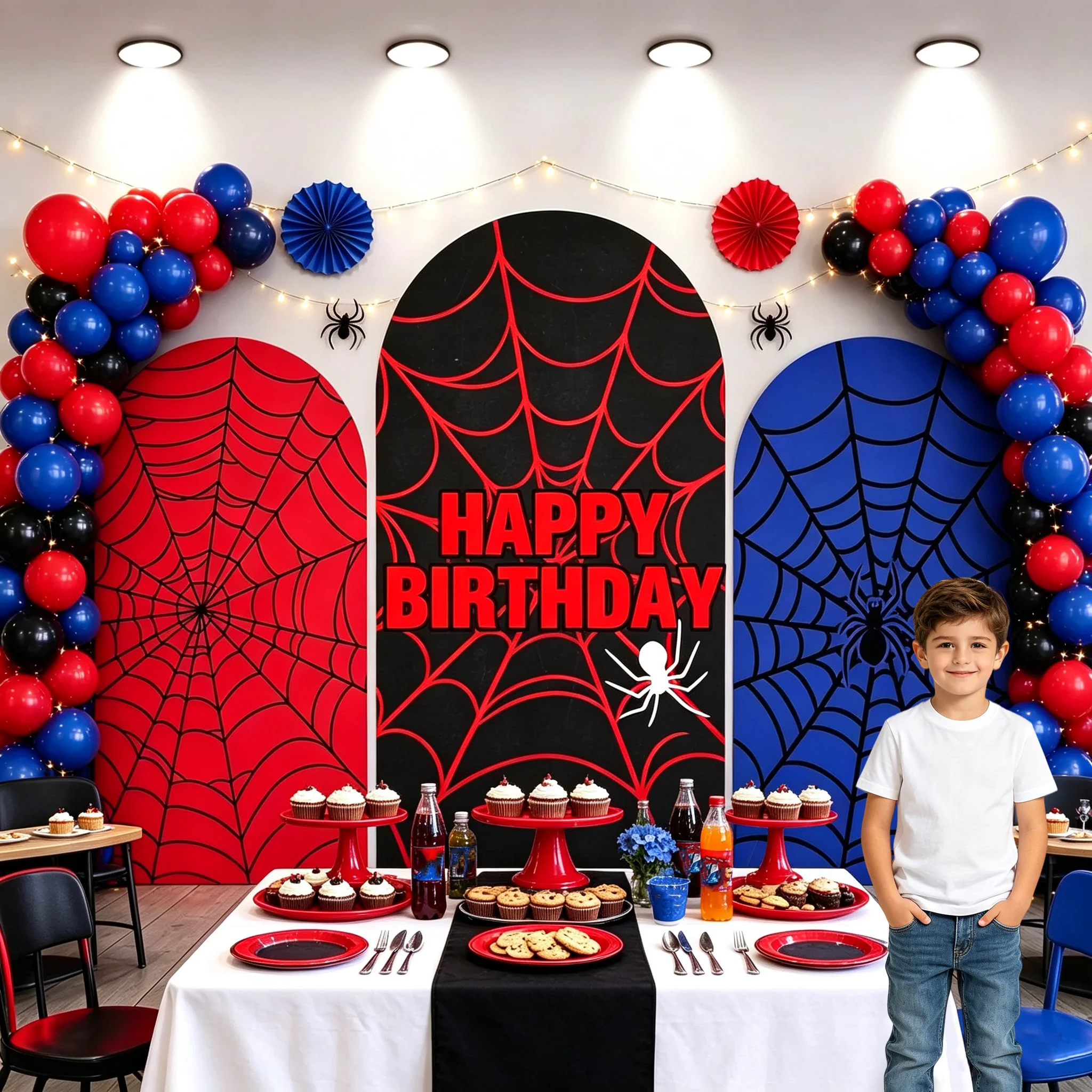 Spider Web Arch Backdrop Cover Super-hero Theme Kid Boy Happy Birthday Party Photography Background Decoration Photo Booth Prop