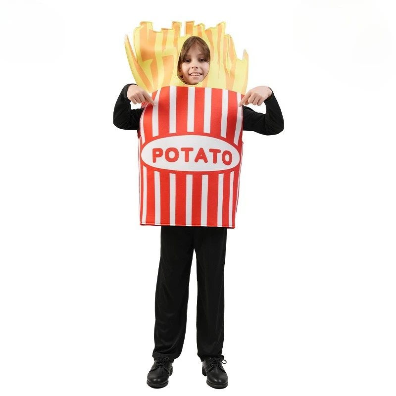 Halloween French Fries Costume Adults Jumpsuit Hamburger Cosplay Outfit Funny Food Party Dress Up Fast Food Performance Comedy view 6