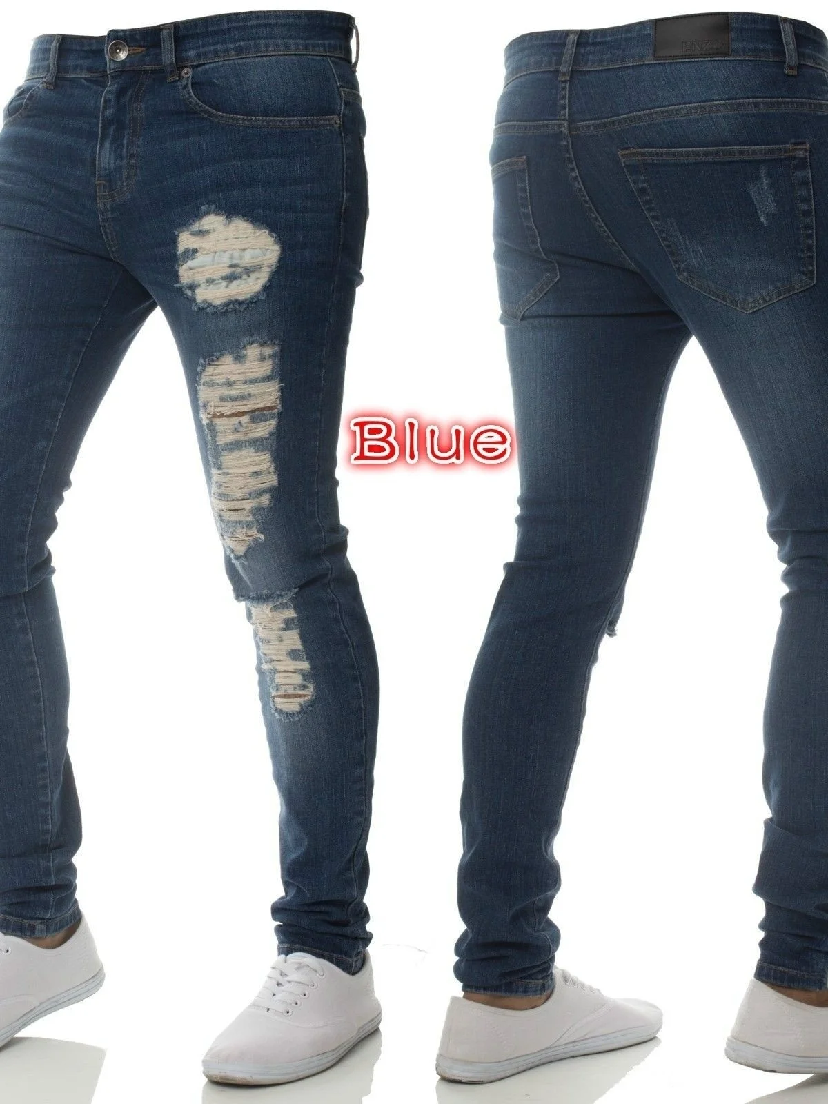 Trendy Black High Waist Men's Jeans 2026 New Style Fitted Slimming Hole Punching Cross-Border Fashionable Cotton Blend Fabric