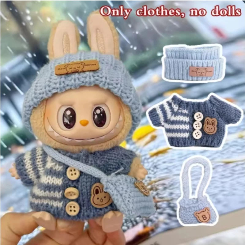 ชุดเสื้อผ้าตุ๊กตาสำหรับตุ๊กตา Labubu รุ่น V1 V2 ขนาด 17 ซม. อุปกรณ์เสริมสำหรับตุ๊กตาที่นั่ง แว่นตา เสื้อผ้า ของขวัญสำหรับเด็ก ชุดเสื้อกันหนาว หมวก กระเป๋า