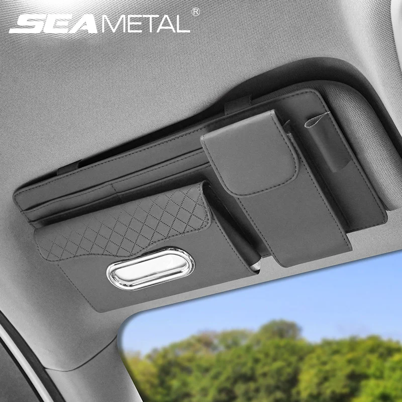 SEAMETAL Car Sun Visor Storage Bag Premium Car Organizer with Glasses Case Tissue Holder Hook and Loop Strap Storage Pocket