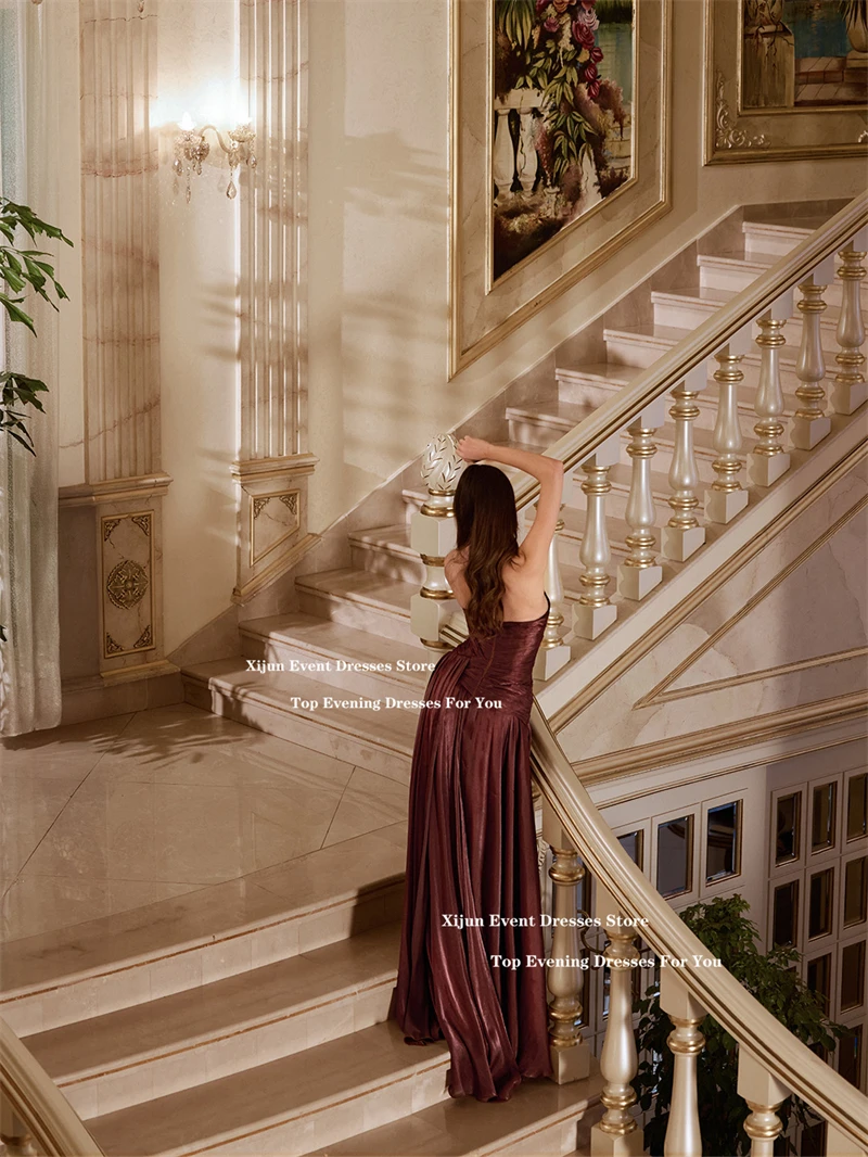 Xijun Luxury Burgundy Long Evening Dresses Sleeveless A-Line Dubai Prom Dresses Floor Length Split Formal Prom Gowns Customized