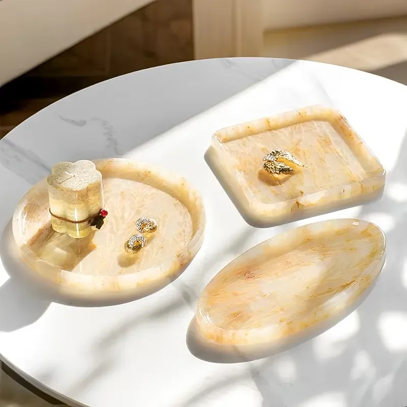 Light Luxury Art Deco Storage Tray High-end Natural Jade Seaweed Jewelry Cosmetics Desktop Household Goods Storage