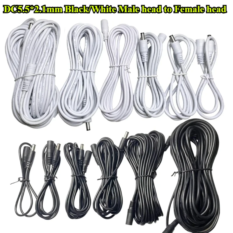 DC 12V Extension Power Cable 5.5*2.1mm Male To Female Connect Wire White Black 0.5m 1m 2m 3m 5m 10m For LED Light CCTV Camera