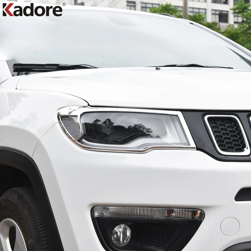 Car Front Head Light Lamp Cover Trim For Jeep Compass 2017 2018 2019 2020 2021 Chrome Headlight Headlamp Frame Trims Accessories