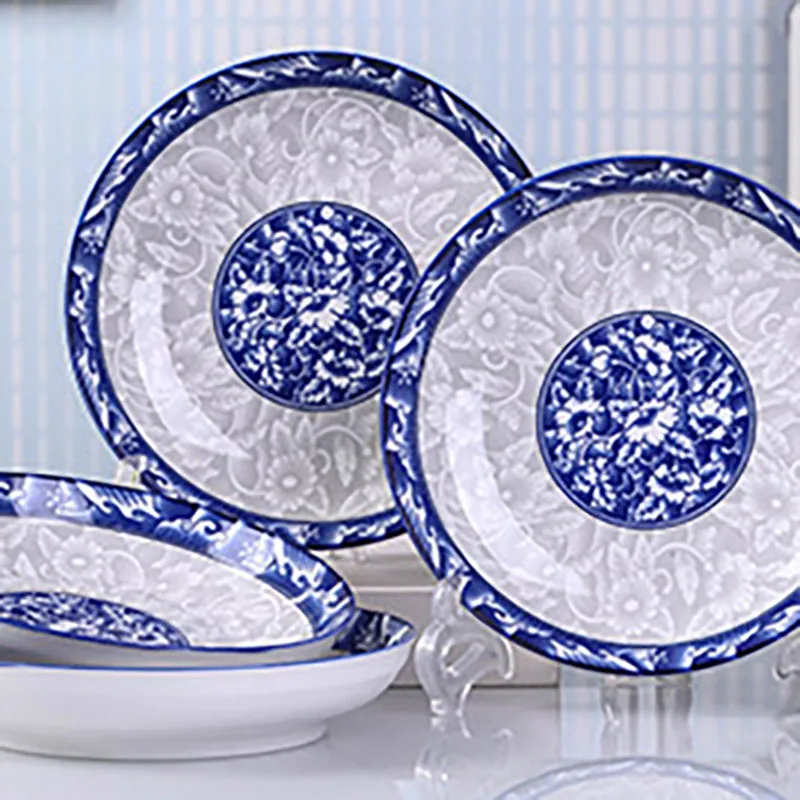 Creative Ceramic Plate Sets Blue and White Porcelain Living Room Dinner Set Plates and Dishes Glaze Colored Breakfast Bread Dish