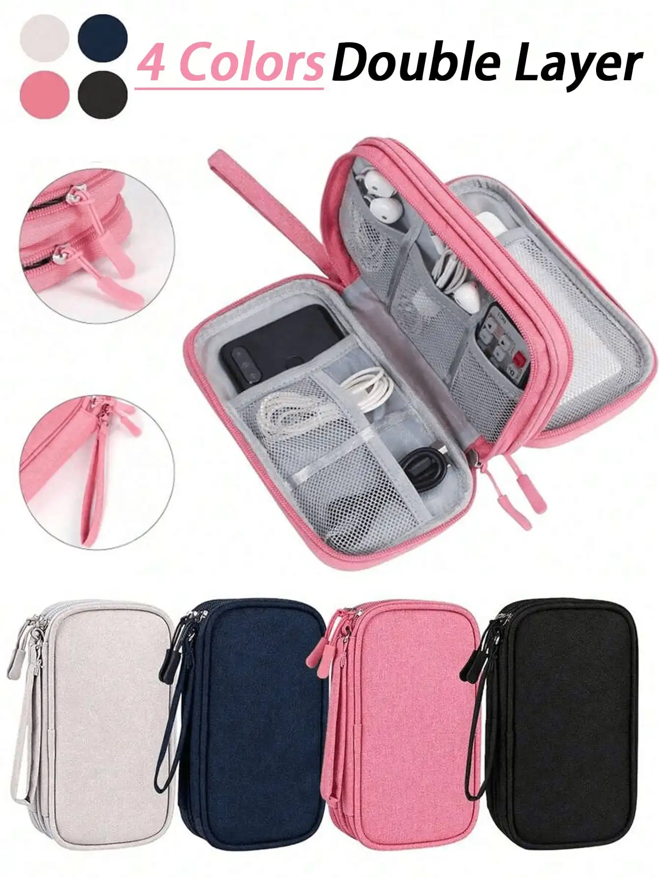 

1pc Multi-Functional Nylon Toiletry Bag, Handheld Organizer Bag With Multiple Pockets & Mesh Divider, Large Capacity Wallet, Big Size Double Zipper Toiletry Pouch, Unisex, Essential For Short Trips, Travel, Back To School, Water-Resistant Electronics Stor