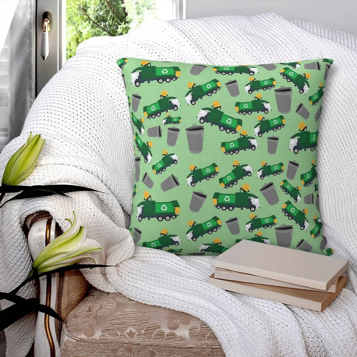 Recycling Garbage Truck Pattern Square Pillowcase Polyester Pillow Cover Cushion Comfort Throw Pillow For Home Living Room