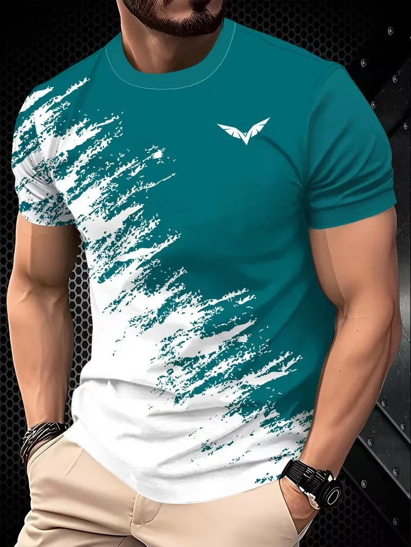 Men's Color Blocking Printed 3d Print Sports Quick Dry Breathable Men T Shirt Street Casual Loose Fitness Running Men's Clothes