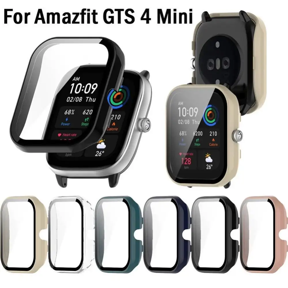 For Amazfit GTS 4 Mini PC Case With HD Tempered Glass Screen Protector Scratch-Resistant PC Protective Cover (Option 01-05)