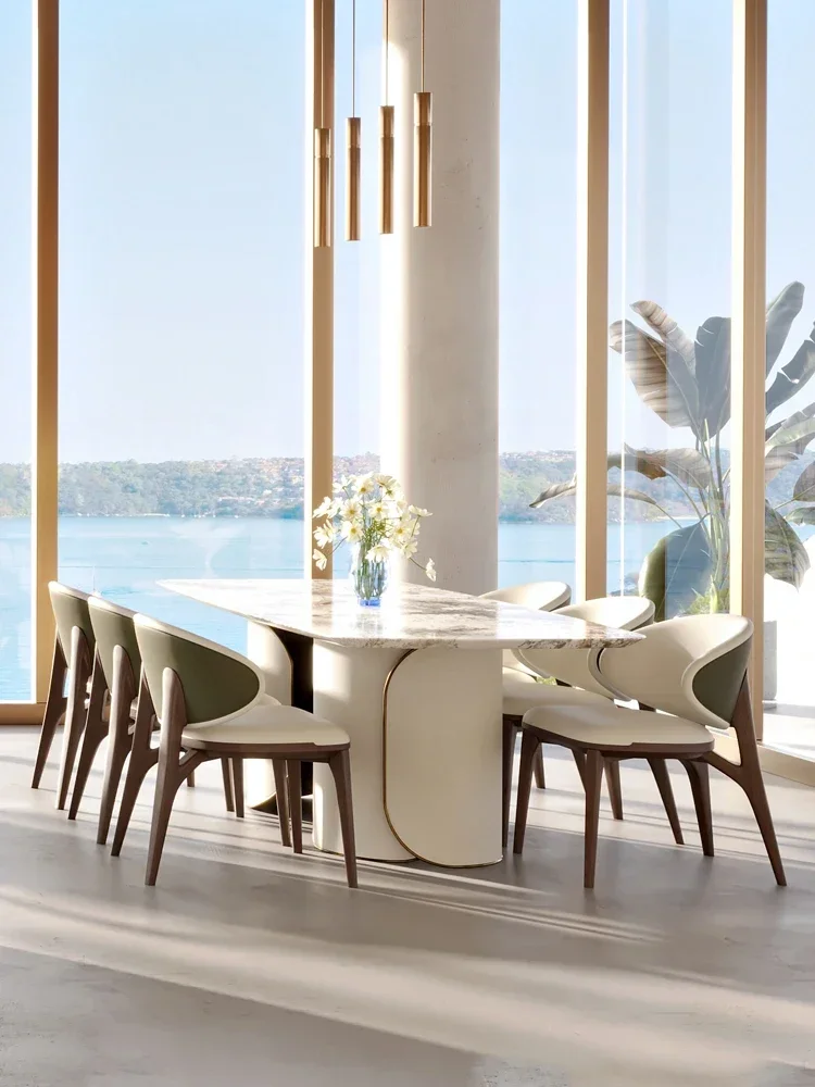 Marble Rectangular Villa High-End round Hong Kong-Style Light Luxury Dining Table