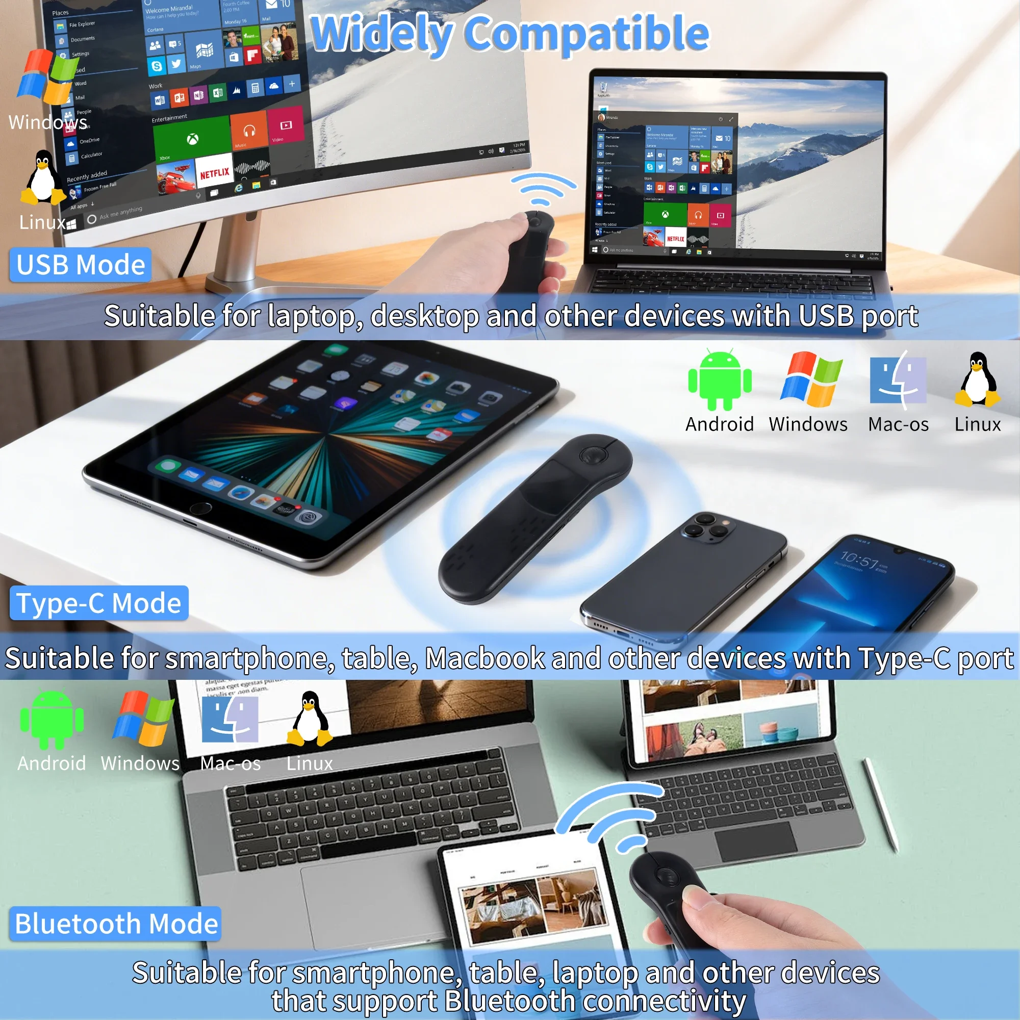 Remote Control Finger Mouse Bluetooth 2.4G Dual-mode With Touchpad Rechargeable E-book Page Turner For iOS Android Tablet Phone