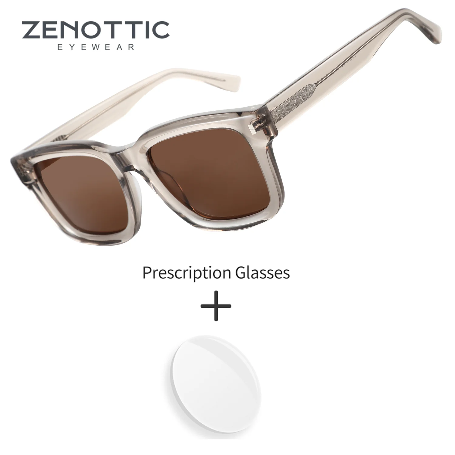 

ZENOTTIC Handmade Acetate Polarized Prescription Sunglasses Square UV400 Protection Men's Glasses for Sight for Driving Golf