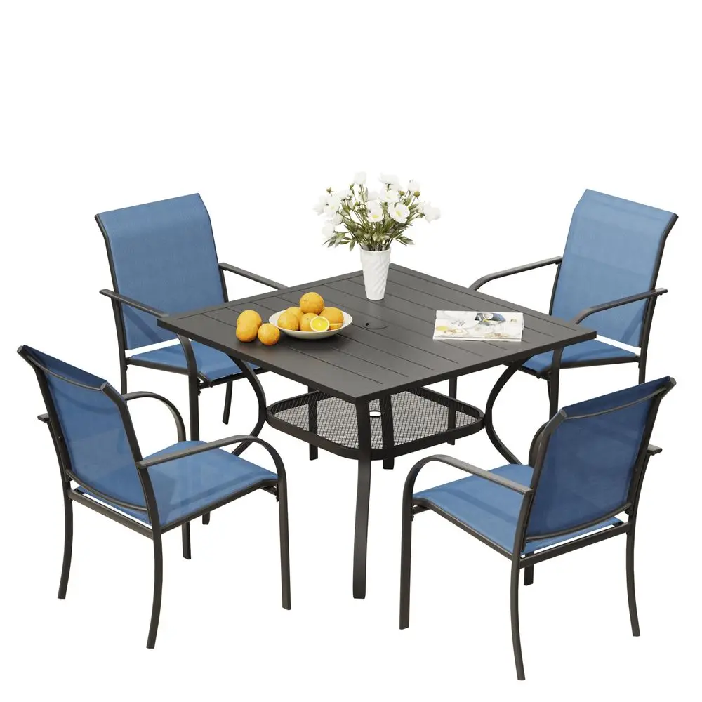 

Комплект садовой мебели из 5 предметов: 4 складных обеденных стула и металлический квадратный стол для улицы с местом для хранения