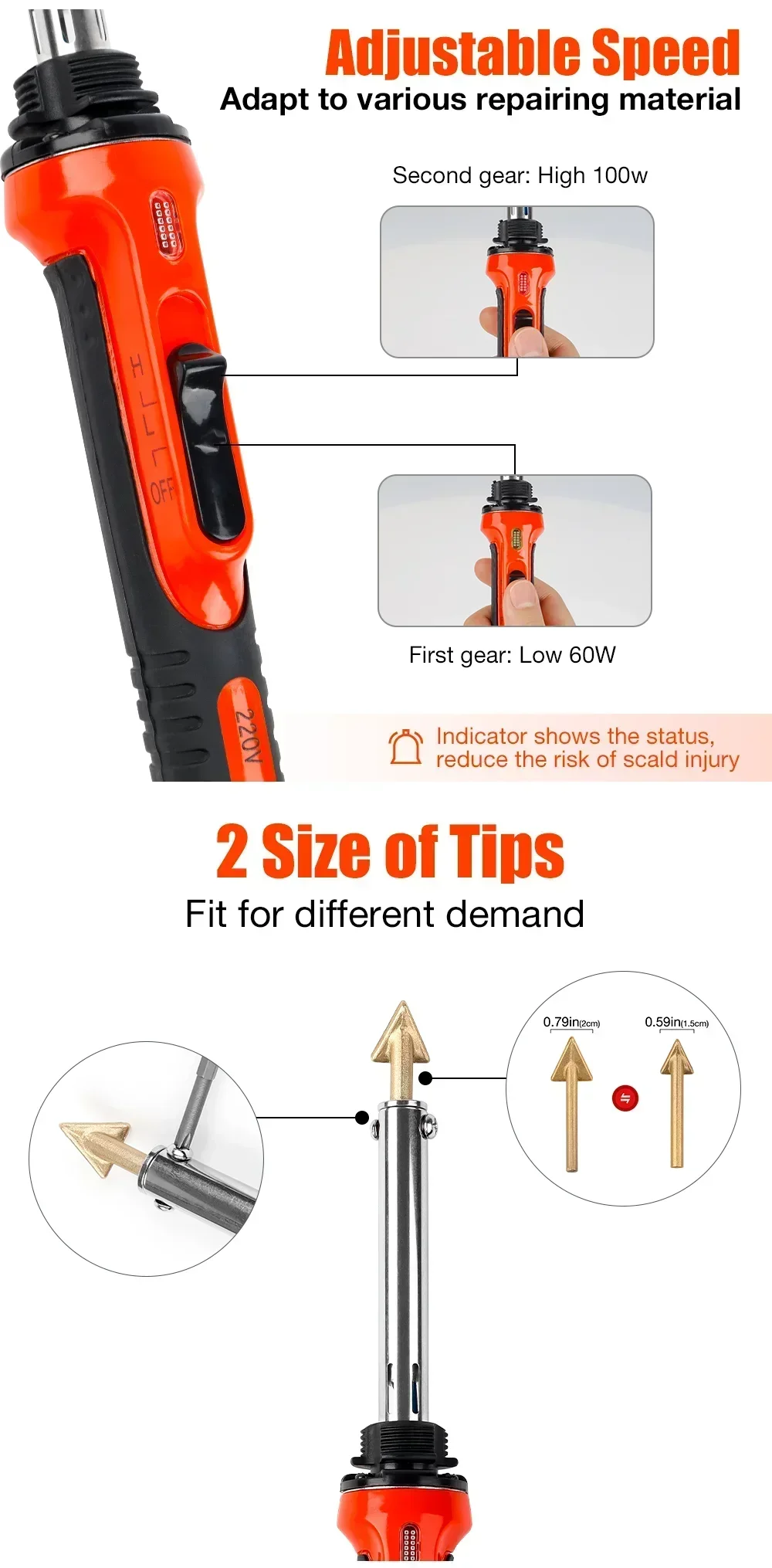 Professioneller Kunststoff-Reparatur-Lötkolben 220V/110V für Autostoßstangen & Beschädigten Kunststoff, Temperatur Einstellbar, Inklusive PP/PE/ABS/PVC-Lötungsmittel – Detail 6