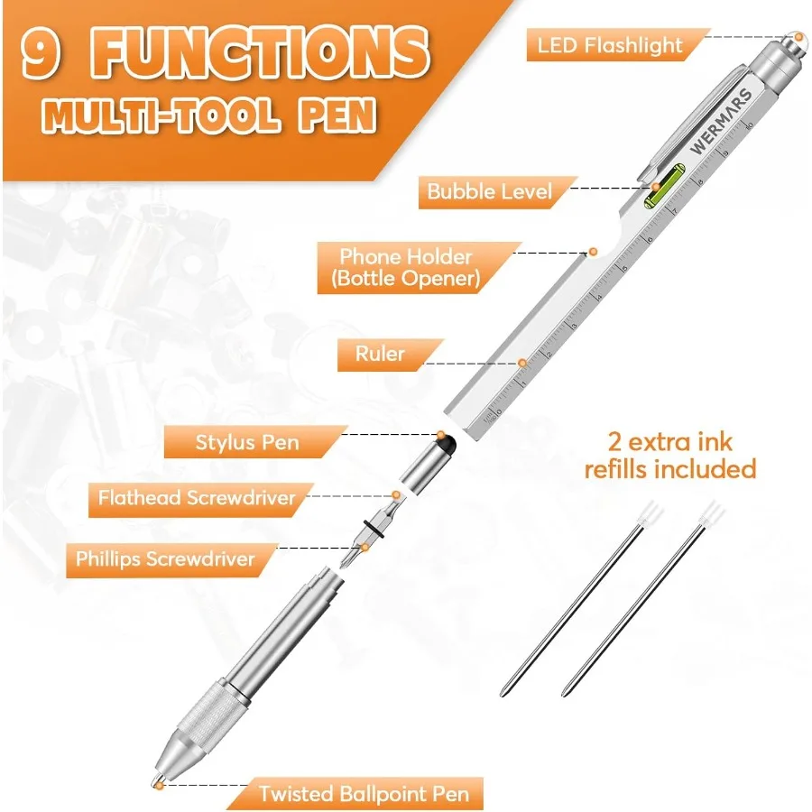 مواد تخزين للبالغين - قلم متعدد المهام عملي 9 في 1 للرجال هدية مثالية لعيد الميلاد للأب والزوج أو الجد #4