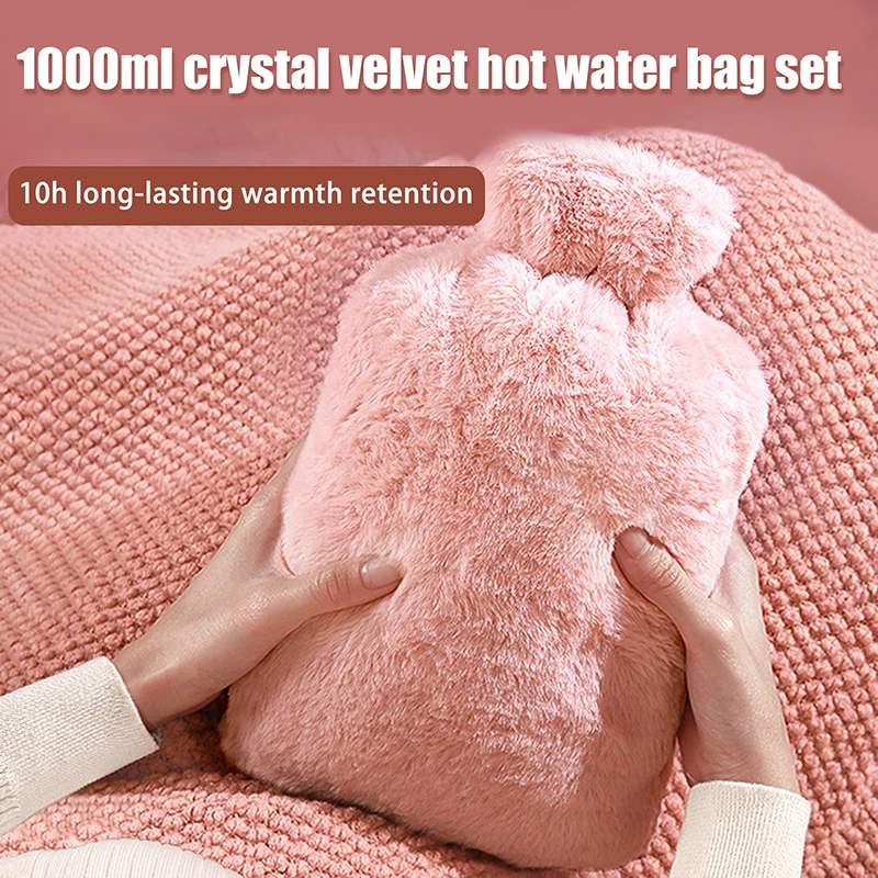 1000ml Plush Hot Water Bottle Cover Reusable Warm Water Bag Cover Portable Warm Handbash Cloth Hand Winter Warming Bag-B2