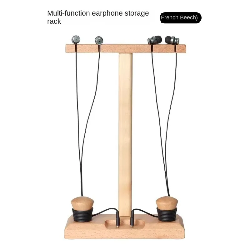 Aluminum alloy and walnut headset holder inner ear wired and Bluetooth headset holder with stable desktop tissue base