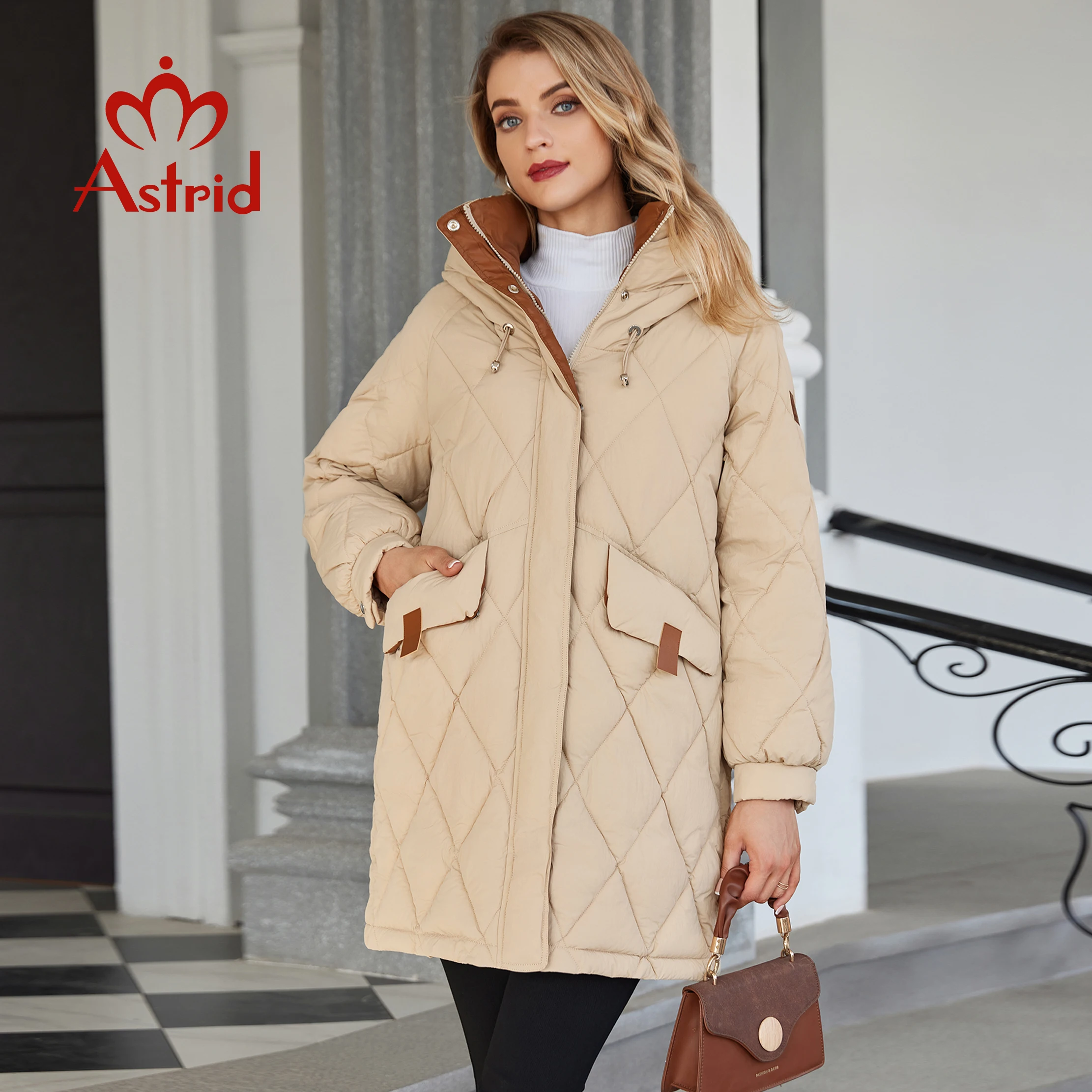 Astrid Winter Women Parka Hooded Thick Warm Padded Fashion Outerwear Long Down Jacket Quilted Coat Loose Female Clothing 20633