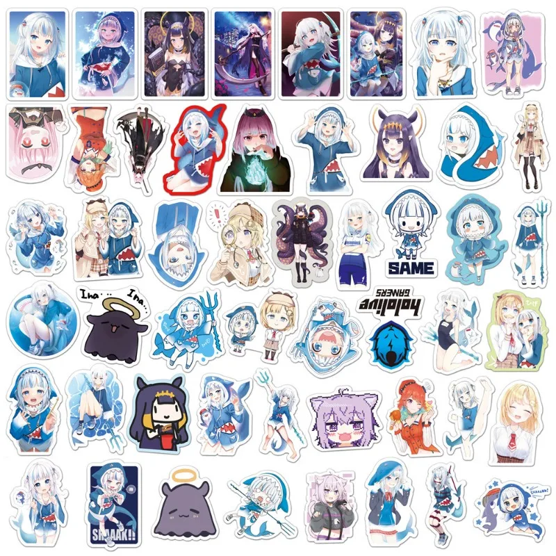 50pcs ‌‌Gawr Gura Cartoon Sticker Luggage Water Cup Stationery Mobile Phone Car Scooter Laptop Refrigerator Decoration Sticker