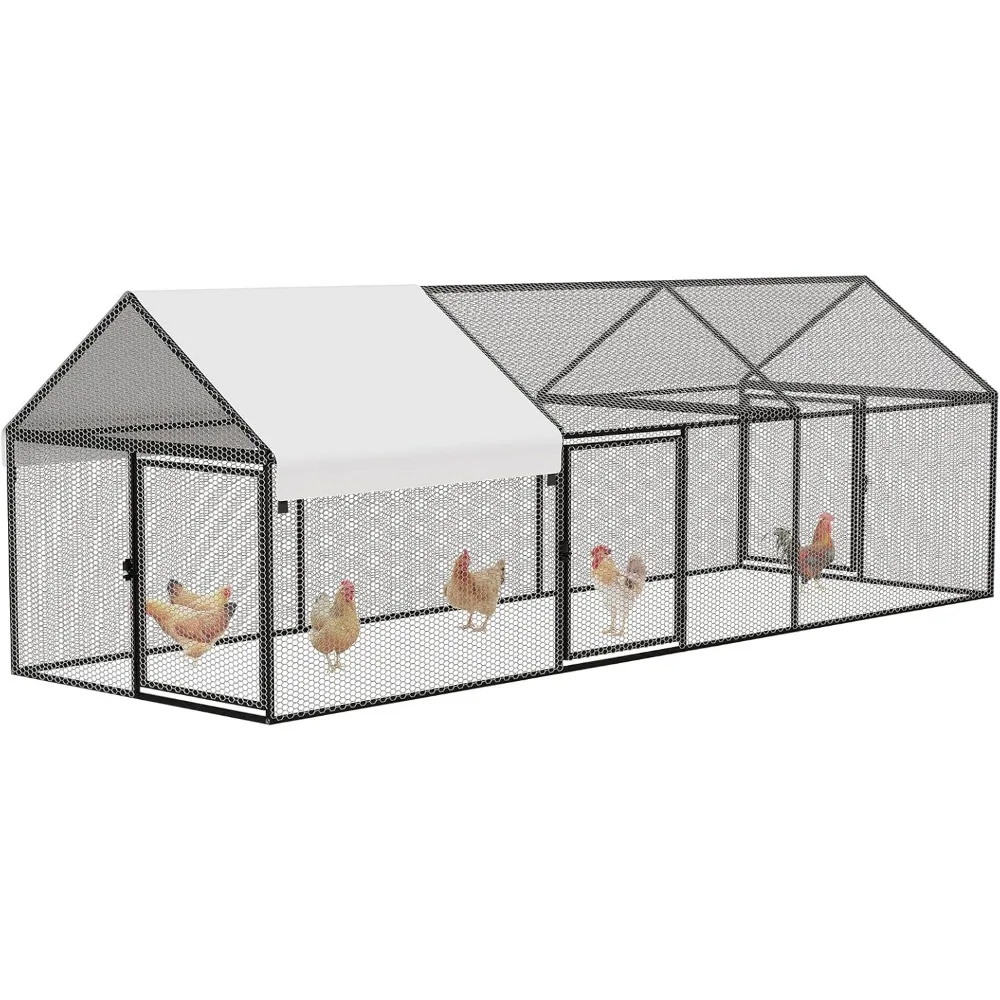 

Metal Chicken Coop 118"×40"×40" Chicken Run with Waterproof Cover Portable Poultry Cage Walk in Hen House Outdoor Backyard Farm