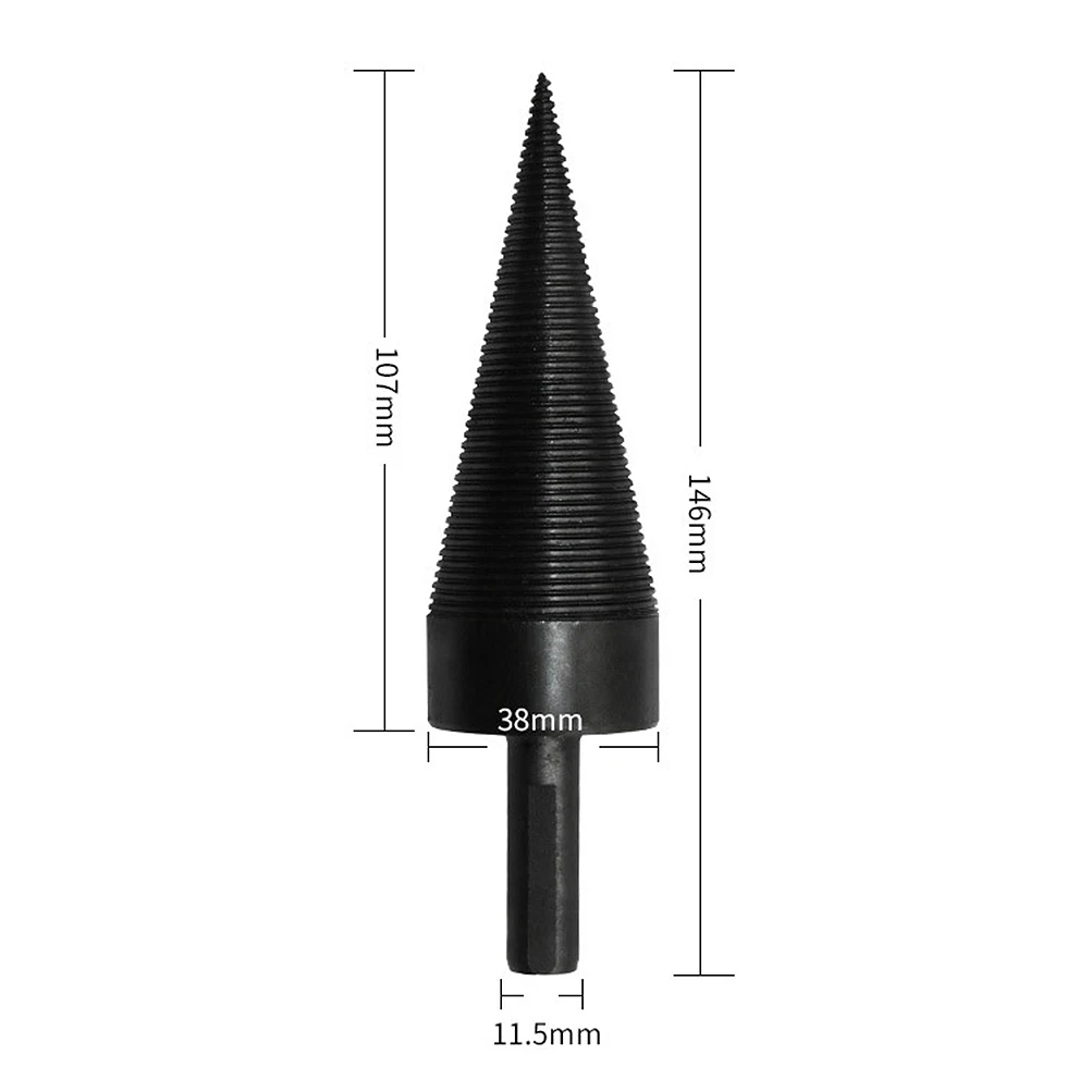 

Electric Wood Splitting Drill Bit 38mm Manganese Titanium Wood Chopping Tool Anti-Skid Groove Triangle Handle High Hardness