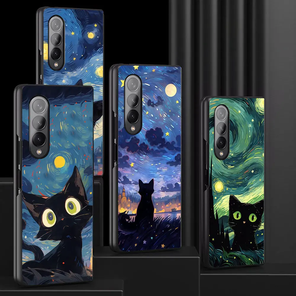 Van Gogh Art Cute Kitty Cases for Samsung Galaxy Z Fold6 Z Fold3 ZFold4 Z Fold5 5G Z Fold4 5G Coque Bumper Shockproof Cover