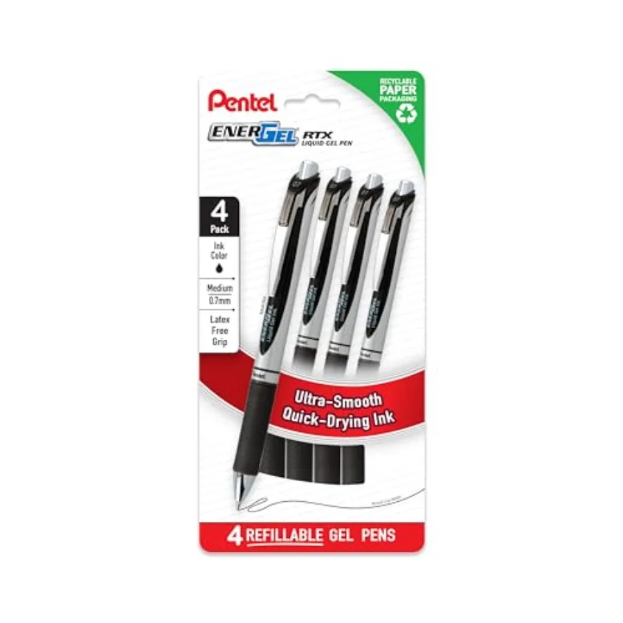

EnerGel RTX Liquid Gel Pens, Medium 0.7mm,Black Ink, 4-pk (BL77PF4A)