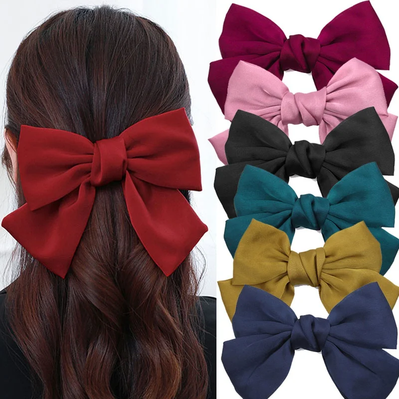 1PC Big Hair Bow Ties Cute Hair Clips Satin Two Layer Butterfly Bow Hairpin Hair Accessories for Women Girl Bowknot Hairpins