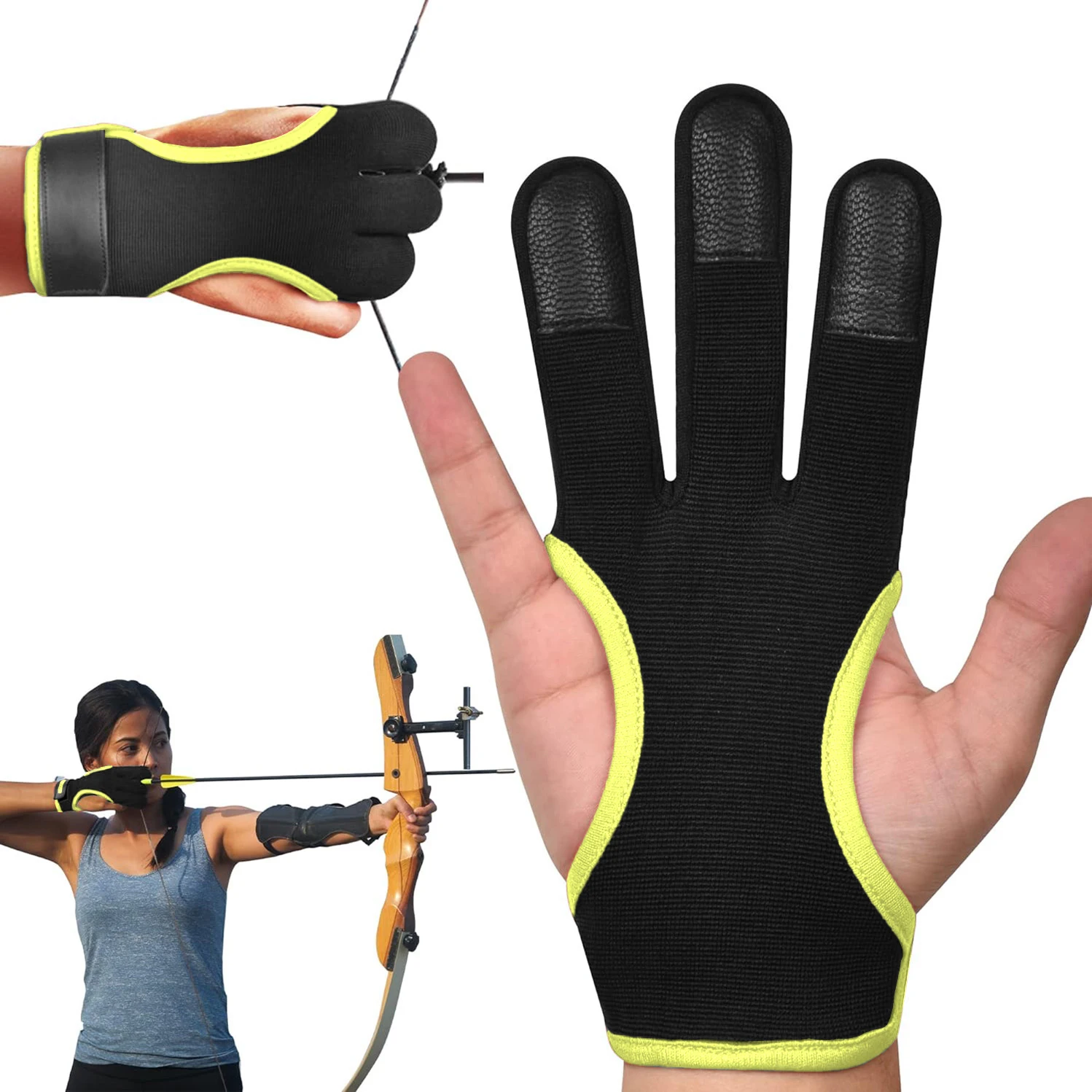 1PCS Bogenschießen 3 Finger Handschuh Gym Einstellbare Hand Schutzfolie Nylon Atmungsaktive Outdoor Bogenschießen Schießen Handschuh Sport Zubehör – Detail 7
