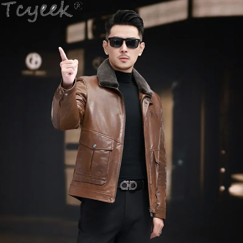 Tcyeek Real Mink Fur Coat Men Goatskin Genuine Leather Man Jackets Warm Real Fur Coats Liner Detachable Куртка Мужская 2024