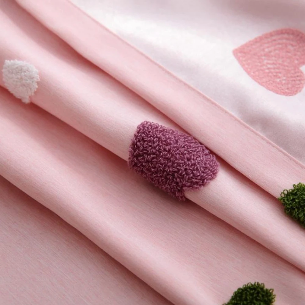 Cartoon Children Pink Embroidered Sheer Tulle 3D Love Heart Blackout Curtain For Girls Living Room Bedroom Window Drapes Cortina