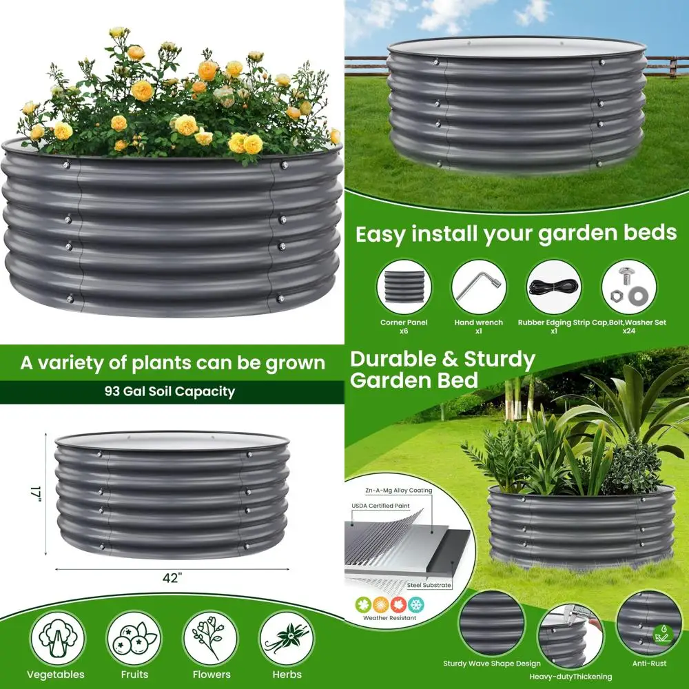 

Raised Garden Beds 42x42x17 Inches Outdoor Galvanized Planter Box for Vegetables, Fruits, Flowers, and Herbs in Deep Grey