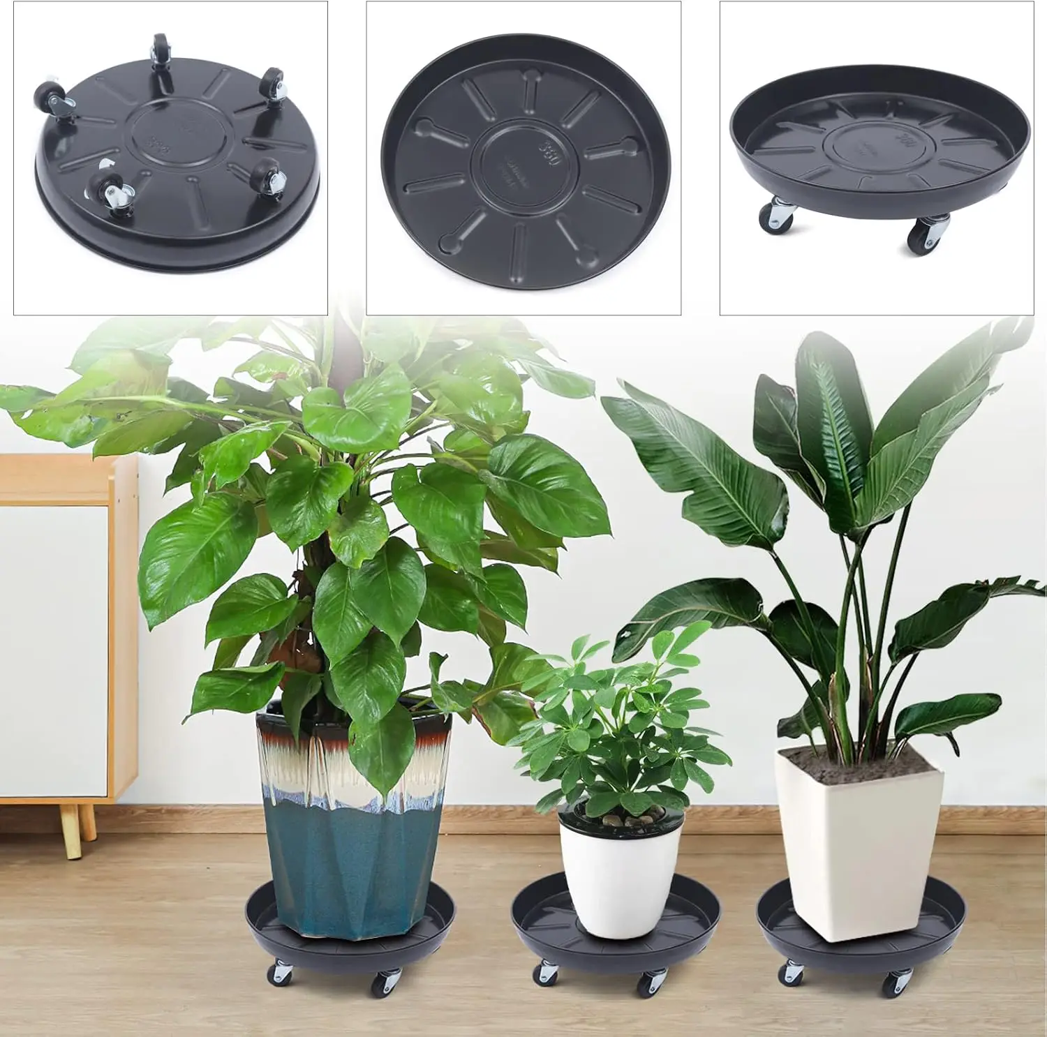 

3PCS Heavy Duty Plant Caddy with Wheels,640 lbs Capacity Plant Stand Roller for Flower Pots,14 Inch Iron Plant Dolly with Brakes