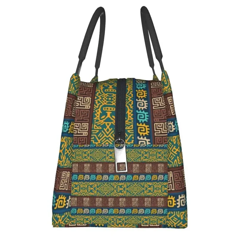 Sacs à lunch isothermes à motif africain pour femmes, glacière de nourriture thermique, boîte à lunch bleue Ankara, art ethnique africain, hôpital, bureau